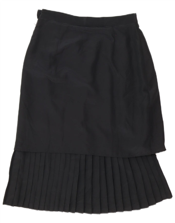 Vintage Womens Pleated Midi Skirt UK 14 Medium W30 Black Polyester