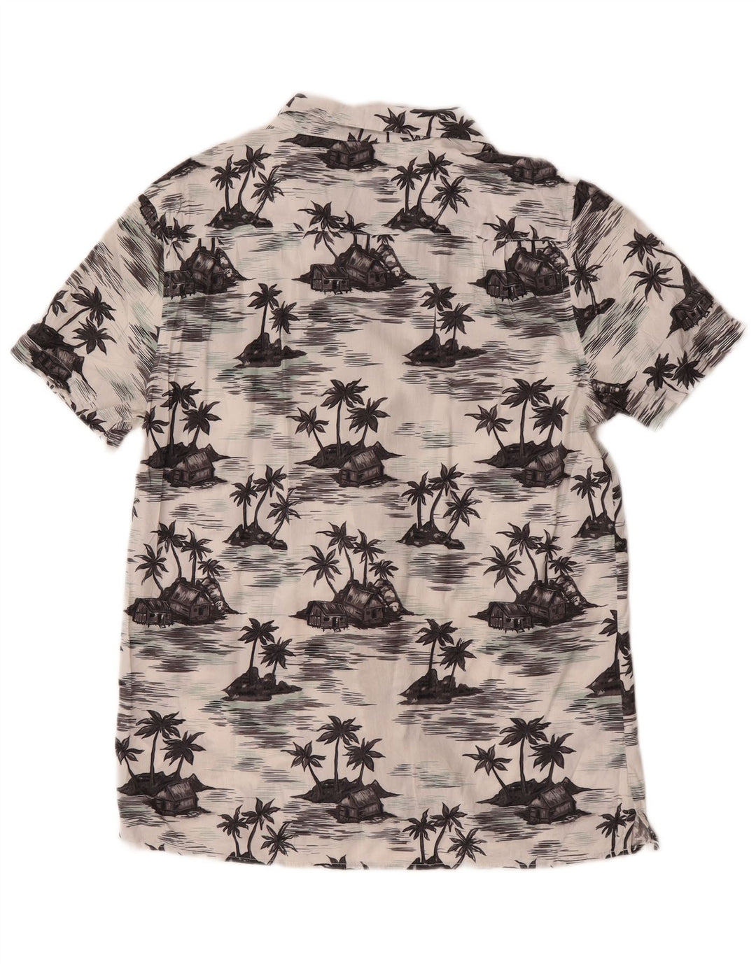 French Connection Mens Short Sleeve Classic Fit Shirt Medium White Hawaiian