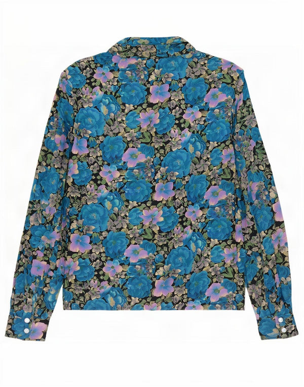 Bluză de cămașă vintage pentru femei UK 18 XL Albastru Floral