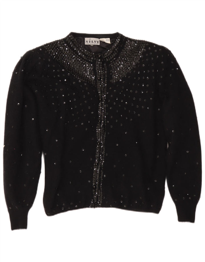 Silvy Womens Cardigan Sweater IT 44 Medium Black Lambswool