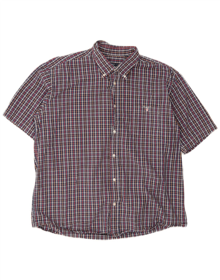 Gant Chemise à manches courtes pour hommes, coupe régulière, 3XL, à carreaux bleus