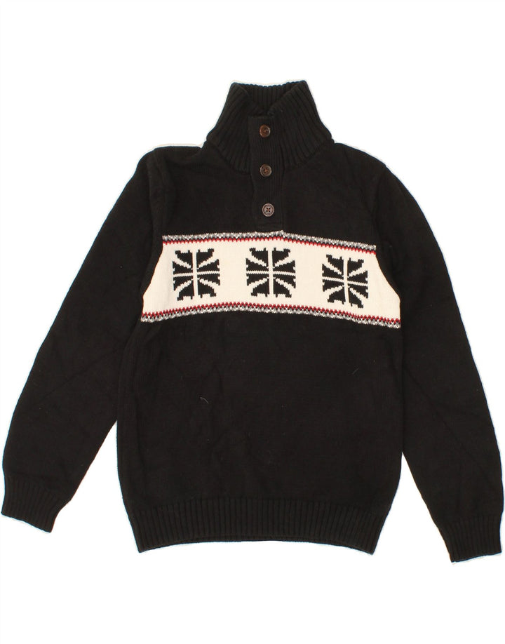 CHAPS Boys Button Neck Jumper Sweater 10-11 Years Medium Black Fair Isle Vintage Chaps and Second-Hand Chaps from Messina Hembry 