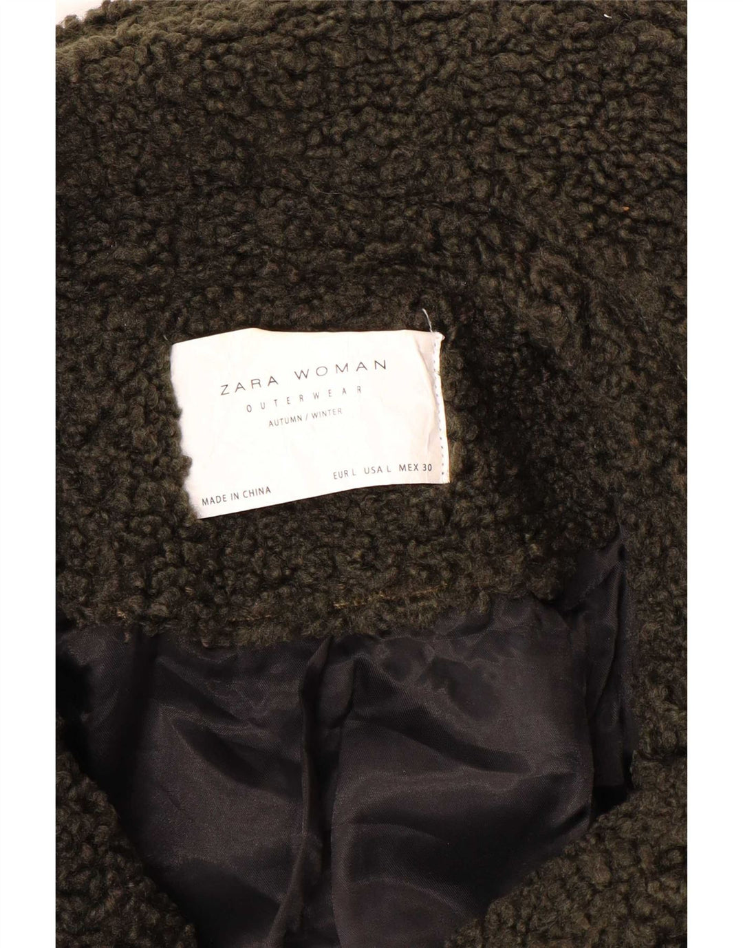 Zara Womens Teddy Bear Overcoat UK 16 Large Khaki