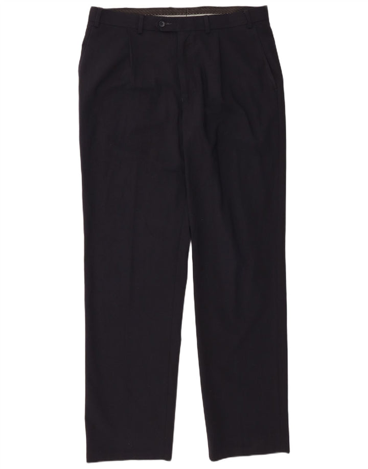 Marks & Spencer Mens Pegged Suit Trousers W36 L33 Navy Blue Polyester