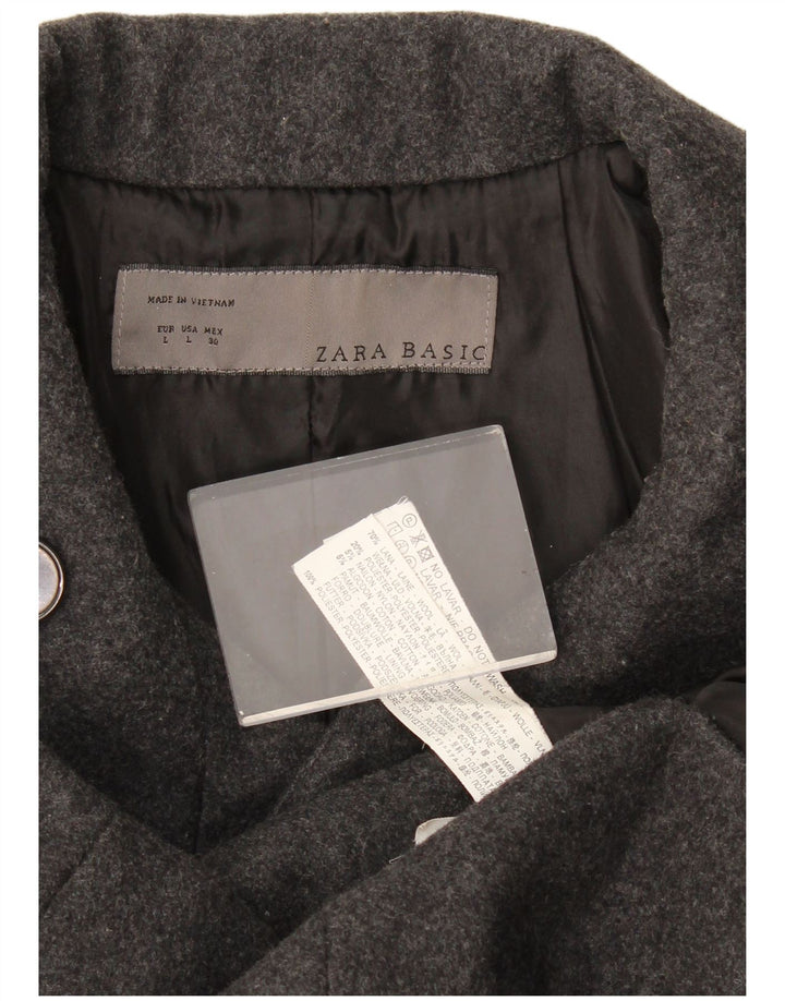 Zara Womens Double Breasted Coat UK 16 Large Grey Wool