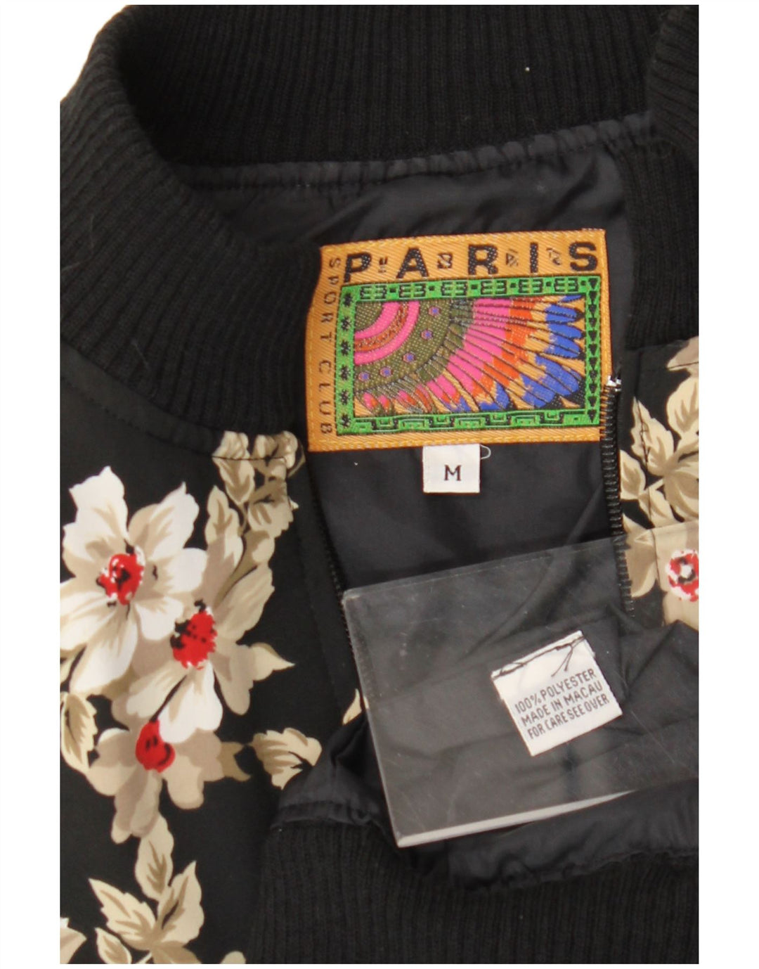 Vintage Womens Loose Fit Bomber Jacket UK 14 Medium Black Floral Polyester