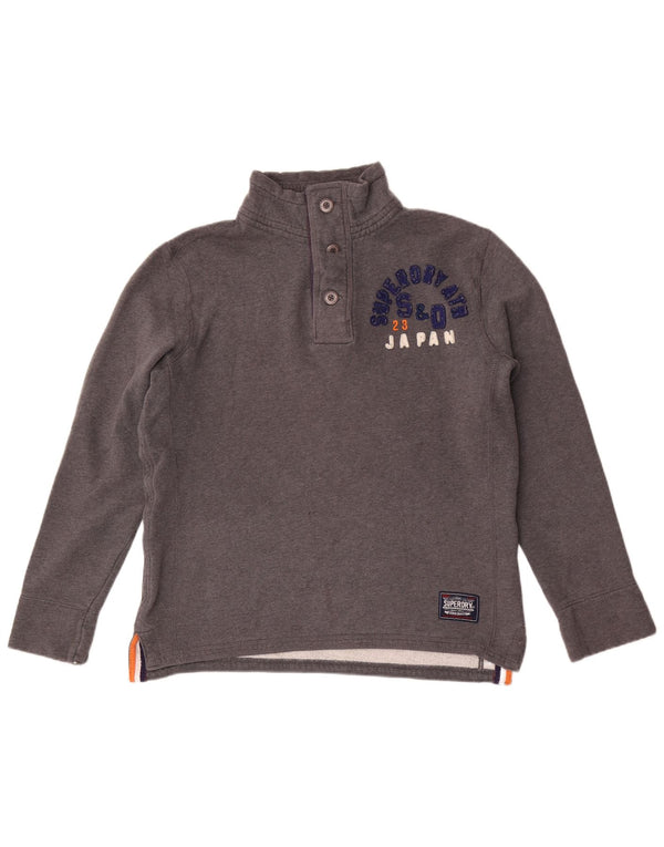 Superdry Homme Graphic Button Neck Sweatshirt Jumper Grand Gris Coton