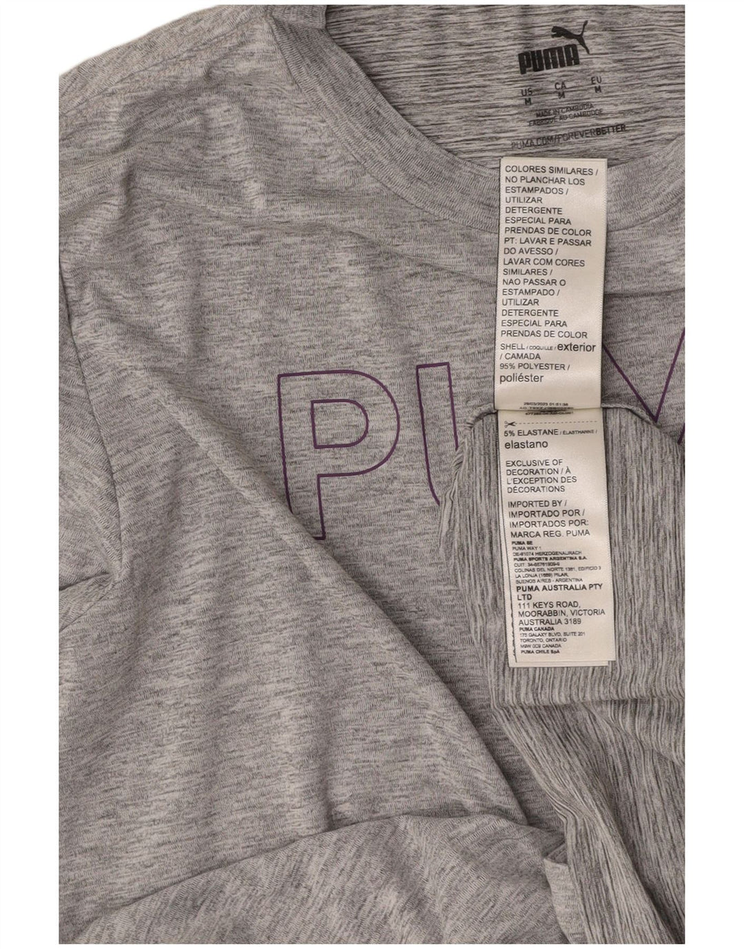 PUMA Womens Graphic Top Long Sleeve UK 14 Medium Grey Flecked Polyester