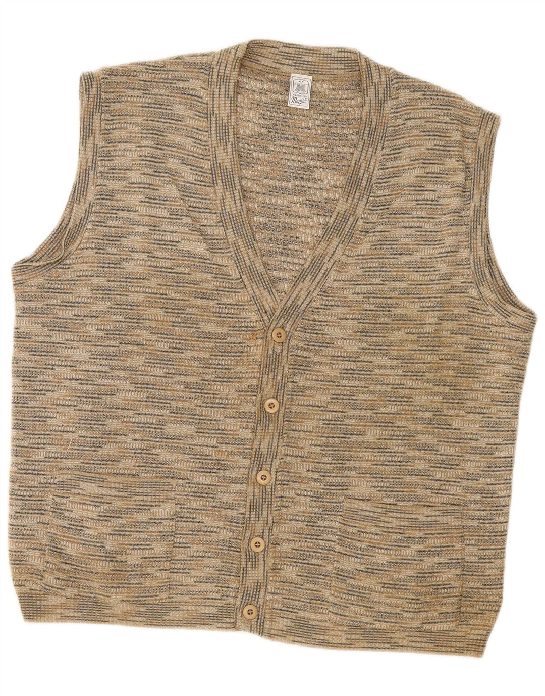 Mapier Mens Sleeveless Cardigan Sweater Medium Beige Flecked Cotton