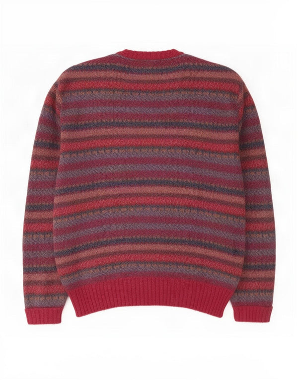 vintage Mens Loose Fit Crew Neck Jumper Pull IT 50 Moyen Rouge Géométrique