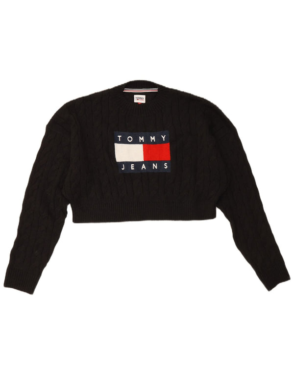 Tommy Hilfiger Pull graphique à col rond pour femme UK 12 Noir moyen