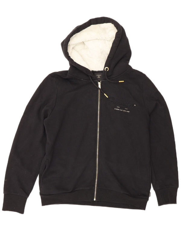 Superdry Damen Zip Hoodie Pullover UK 16 Large Schwarz Baumwolle