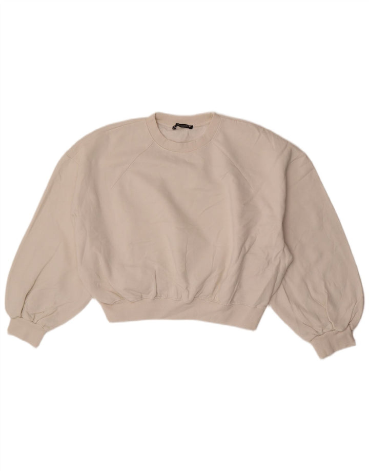 Zara Womens Oversized Crop 3/4 Sleeve Sweatshirt Jumper UK 14 Medium White