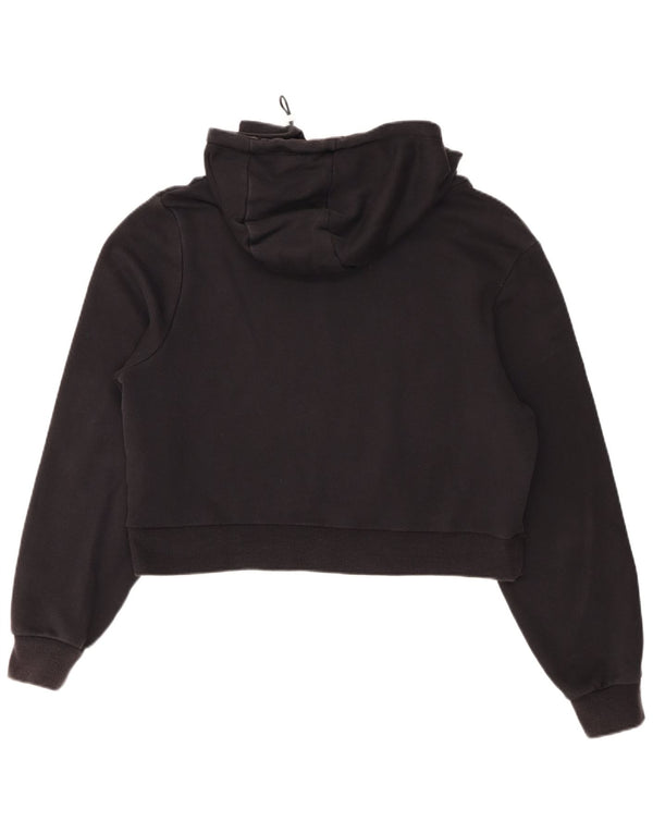 Ellesse Femme Crop Graphic Sweat à capuche UK 14 Large Noir Coton