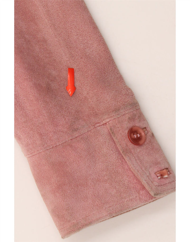 VINTAGE Damen 2-Knopf-Wildleder-Blazerjacke IT 46 Großes rosa Leder