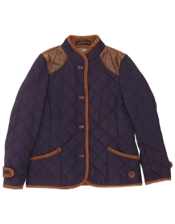 Zara Quiltet jakke til kvinder UK 14 Medium Navy Blue Colourblock Bomuld