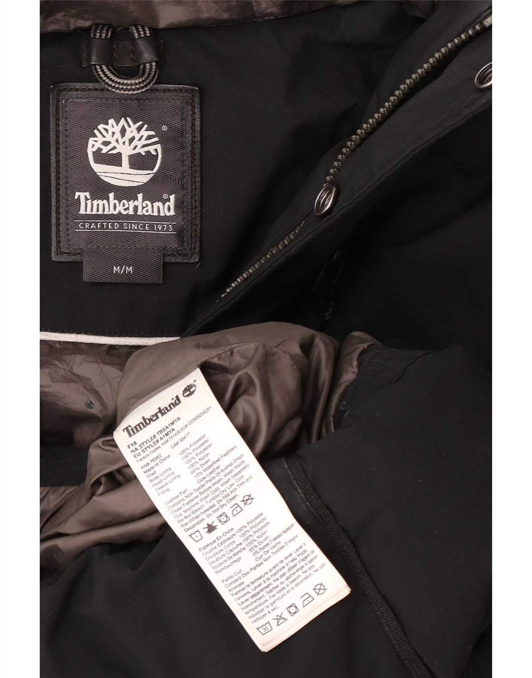 Timberland Herre hættepolstret jakke UK 38 Medium Sort Polyester
