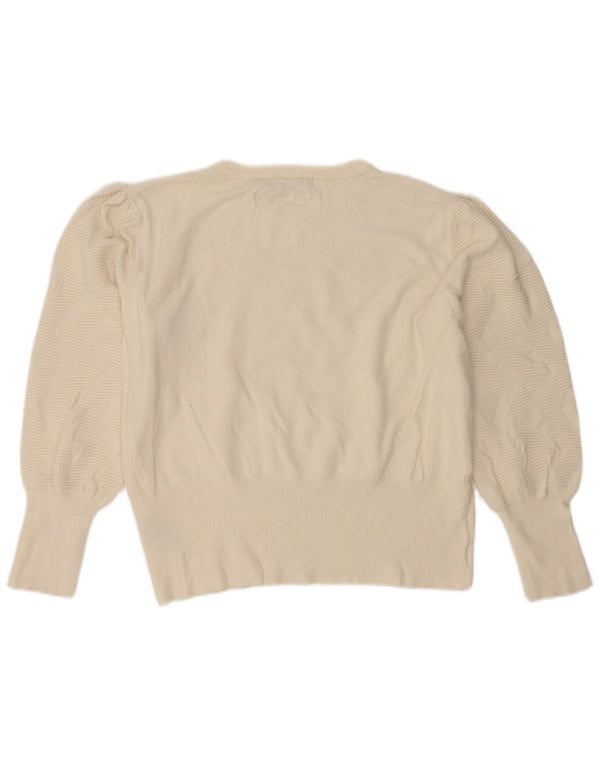 Marks & Spencer Womens Crop Crew Neck Jumper Sweater UK 16 Large Off White