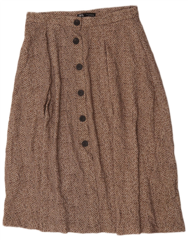 Zara Womens Midi Skirt XL W32  Brown Chevron