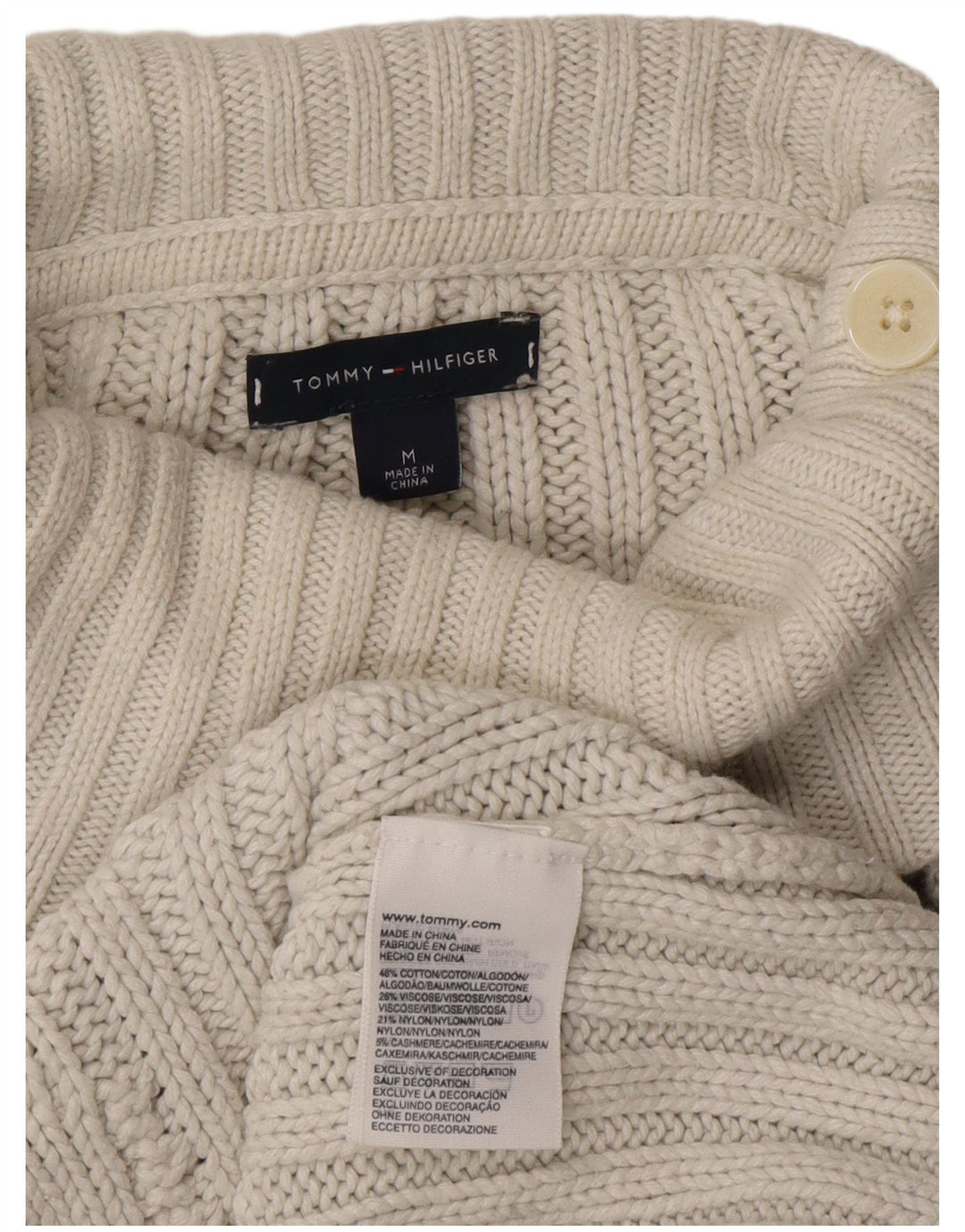 TOMMY HILFIGER Womens Roll Neck Jumper Sweater UK 12 Medium Off White