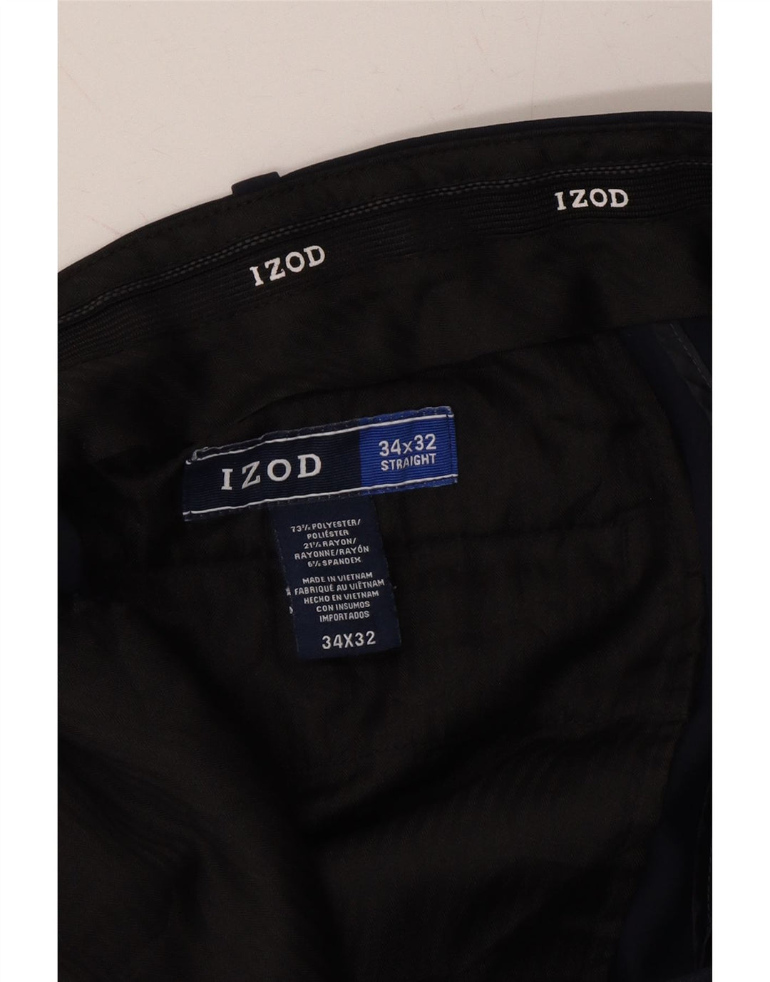 IZOD Mens Straight Suit Trousers W34 L32 Navy Blue Polyester Vintage Izod and Second-Hand Izod from Messina Hembry 