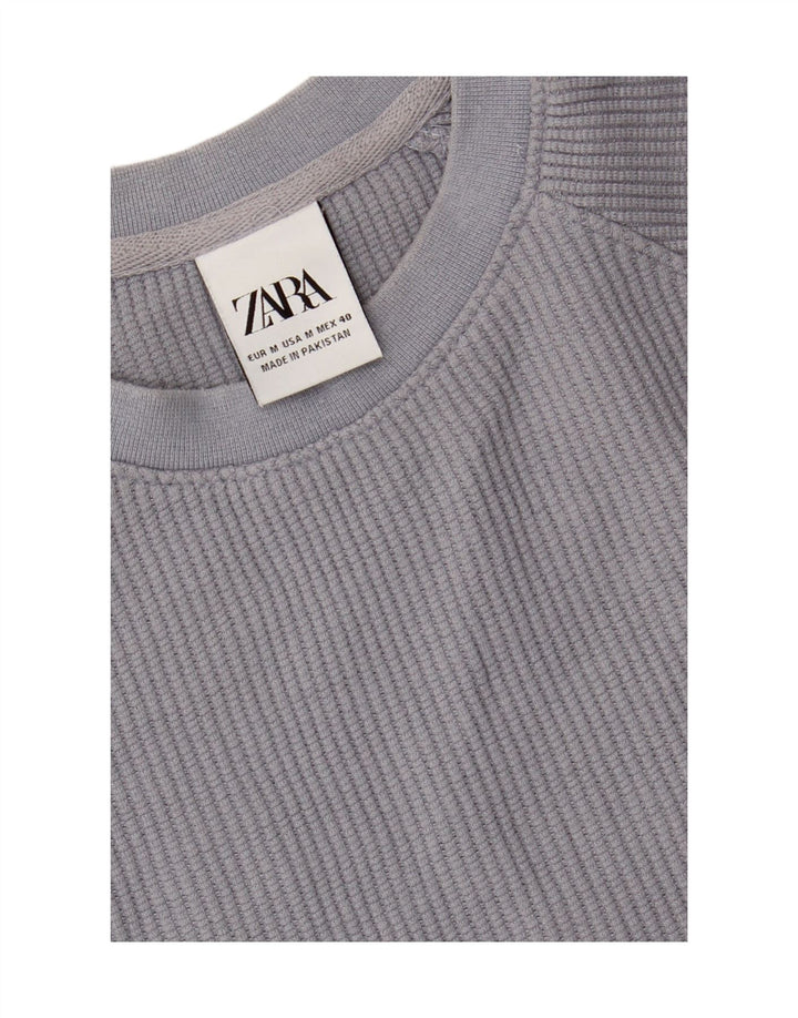 ZARA Womens T-Shirt Top UK 14 Medium Grey Cotton Vintage Zara and Second-Hand Zara from Messina Hembry 