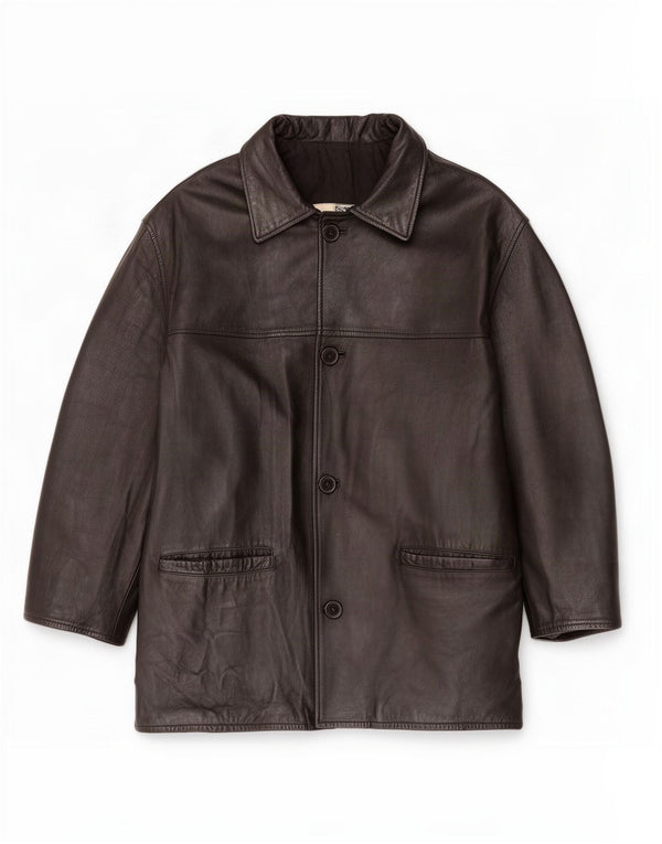 Jaqueta de couro masculina vintage IT 52 XL preta