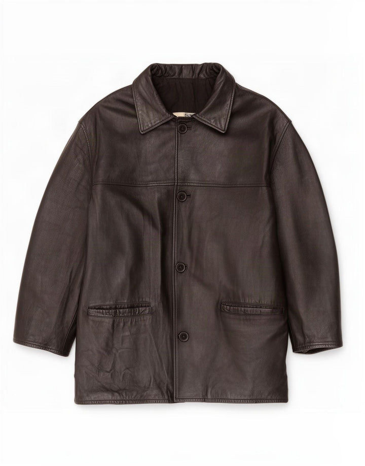 Jaqueta de couro masculina vintage IT 52 XL preta