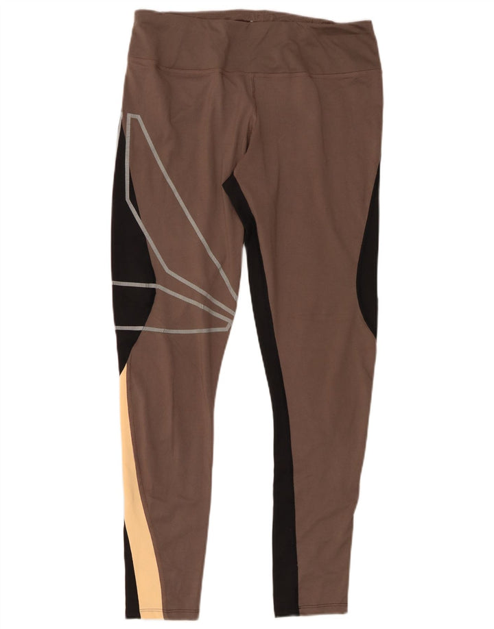 REEBOK Womens Graphic Leggings UK 12/14 Medium  Grey Colourblock Polyester