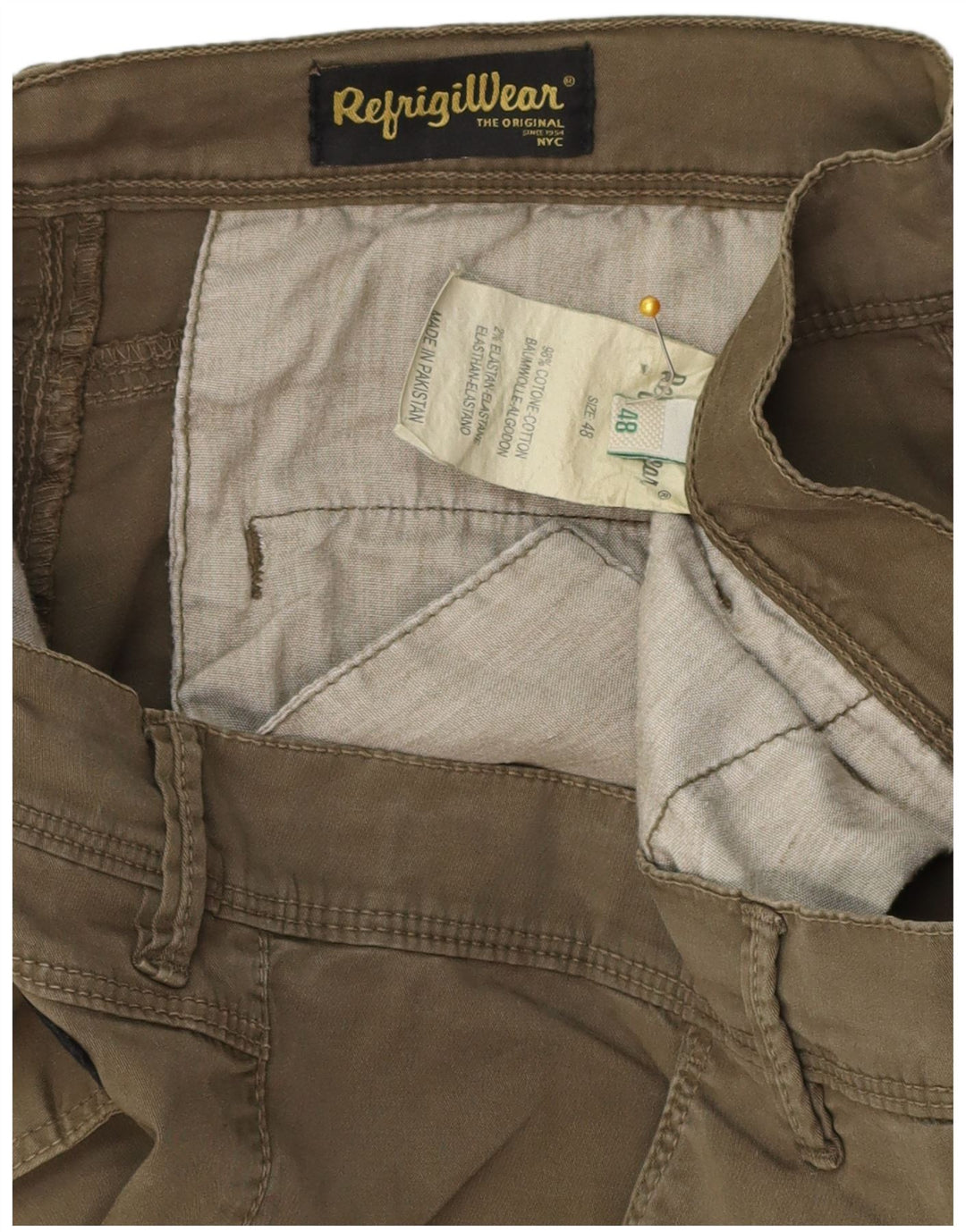 REFRIGIWEAR Mens Cargo Shorts IT 48 Medium W34  Khaki Cotton