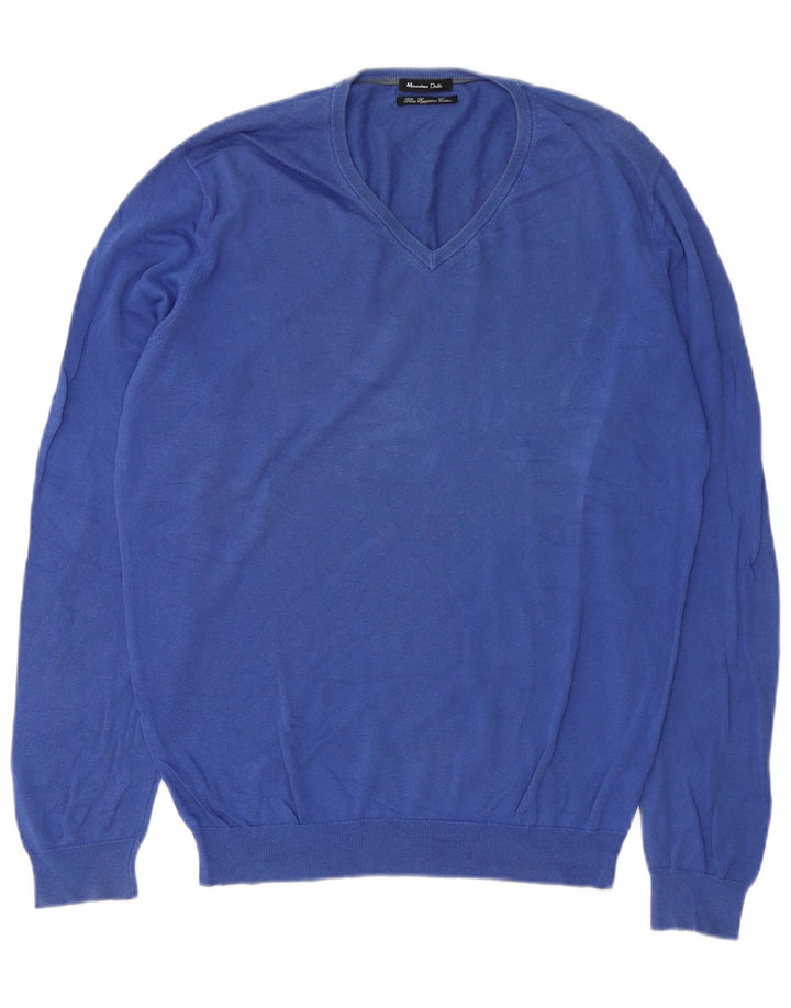 Massimo Dutti Herre V-hals sweater Medium Blå Bomuld
