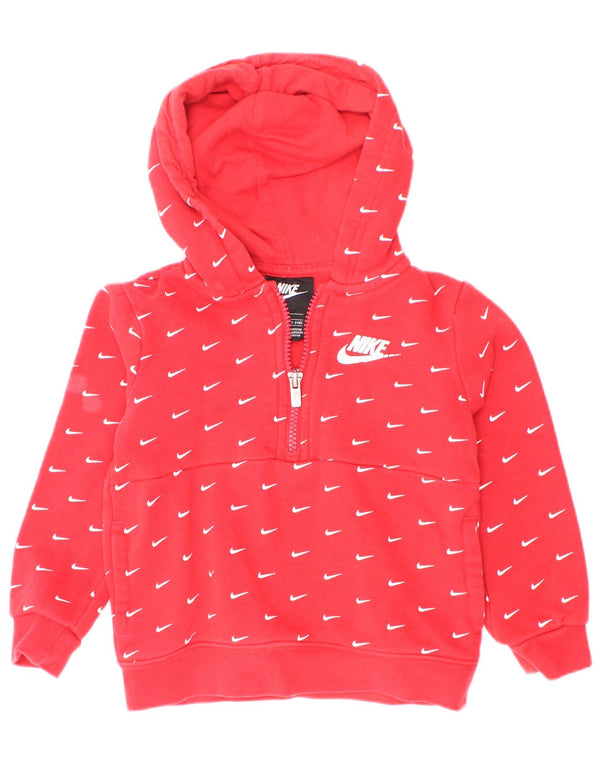 Nike Jungen-Kapuzenpullover mit grafischem Reißverschluss und Rundhalsausschnitt, 2–3 Jahre, rote Baumwolle