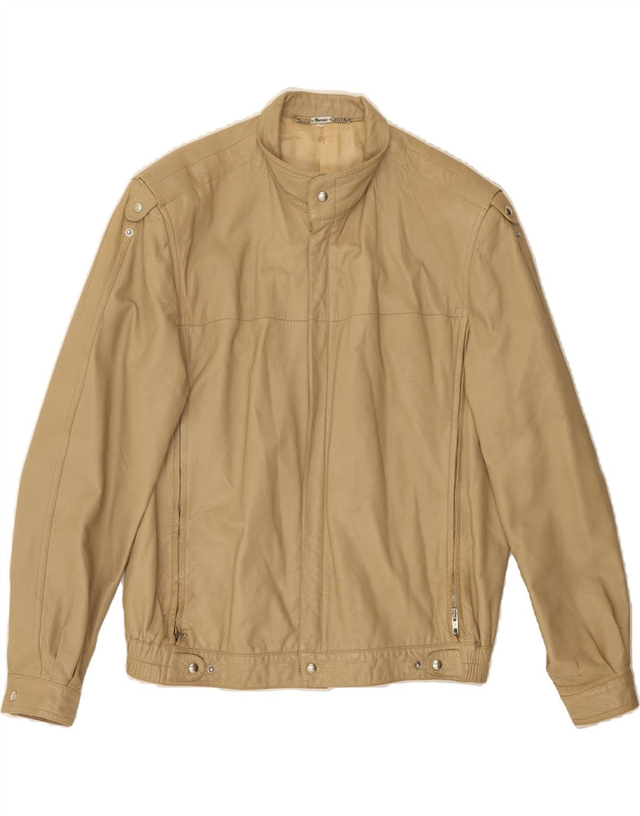 BRECO'S Mens Leather Jacket IT 48 Medium Beige Leather Vintage Breco's and Second-Hand Breco's from Messina Hembry 