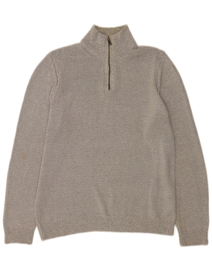 Marks & Spencer Mens Zip Neck Jumper Sweater Large Grey Cotton