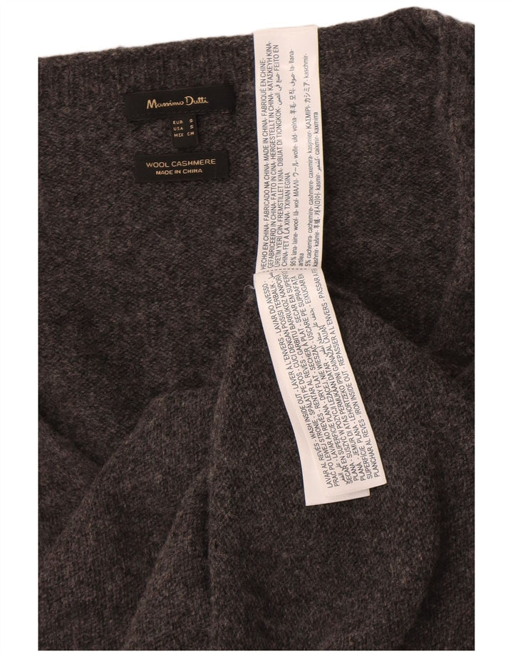 Massimo Dutti Womens V-Neck Jumper Sweater UK 10 Small Grey Wool