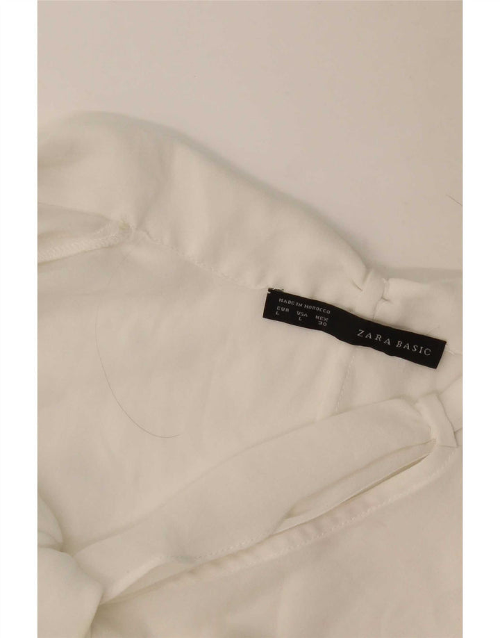 Zara Womens Long Sleeve Front Tie See Through Top UK 16 Large White