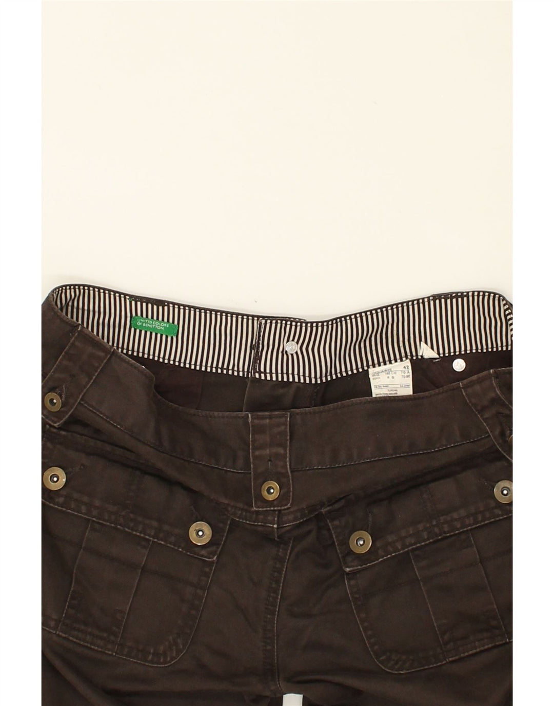 BENETTON Womens Slim Casual Trousers IT 42 Medium W34 L32 Brown Cotton | Vintage Benetton | Thrift | Second-Hand Benetton | Used Clothing | Messina Hembry 