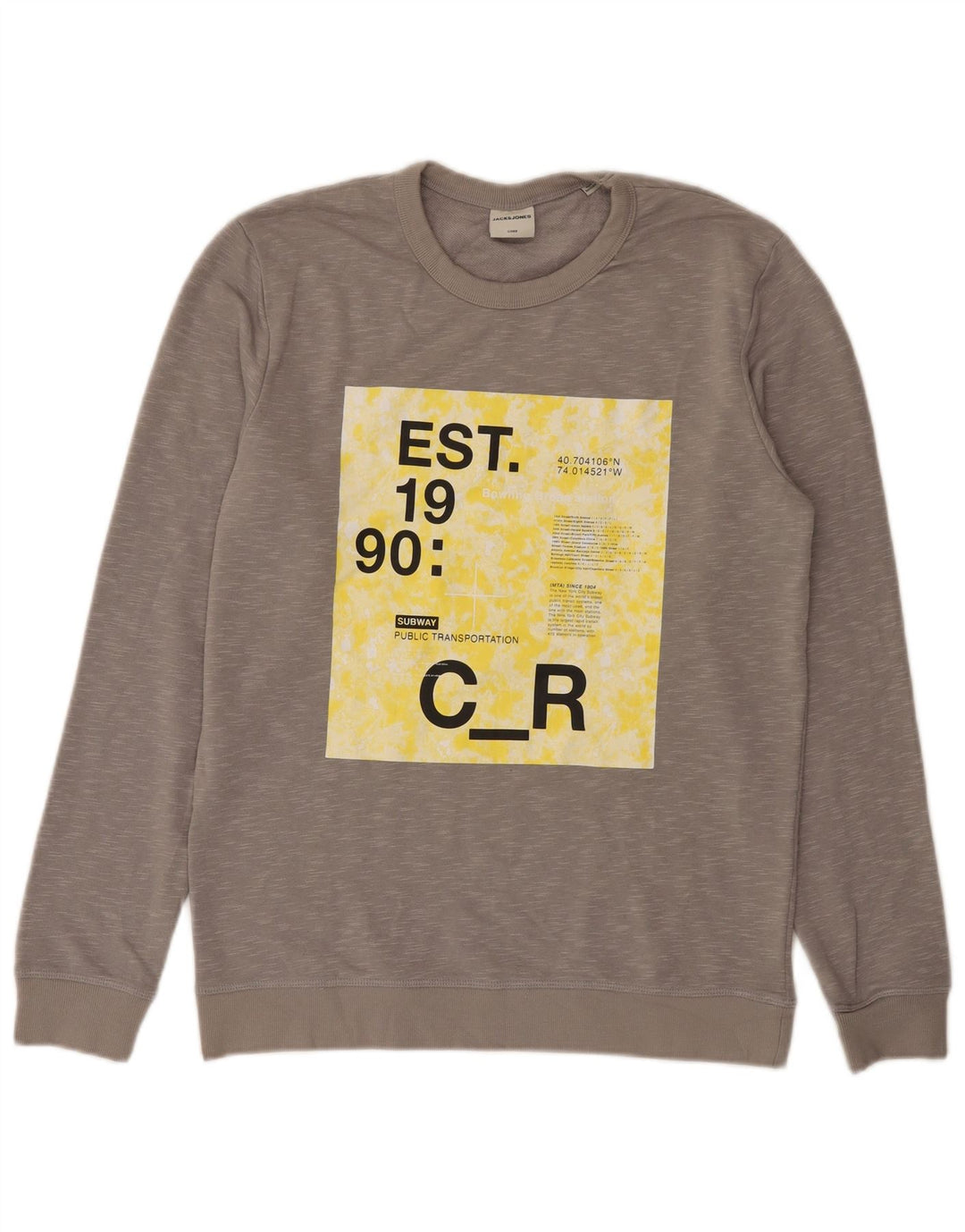 Jack & Jones Mens Graphic Sweatshirt Jumper Medium Grey Flecked