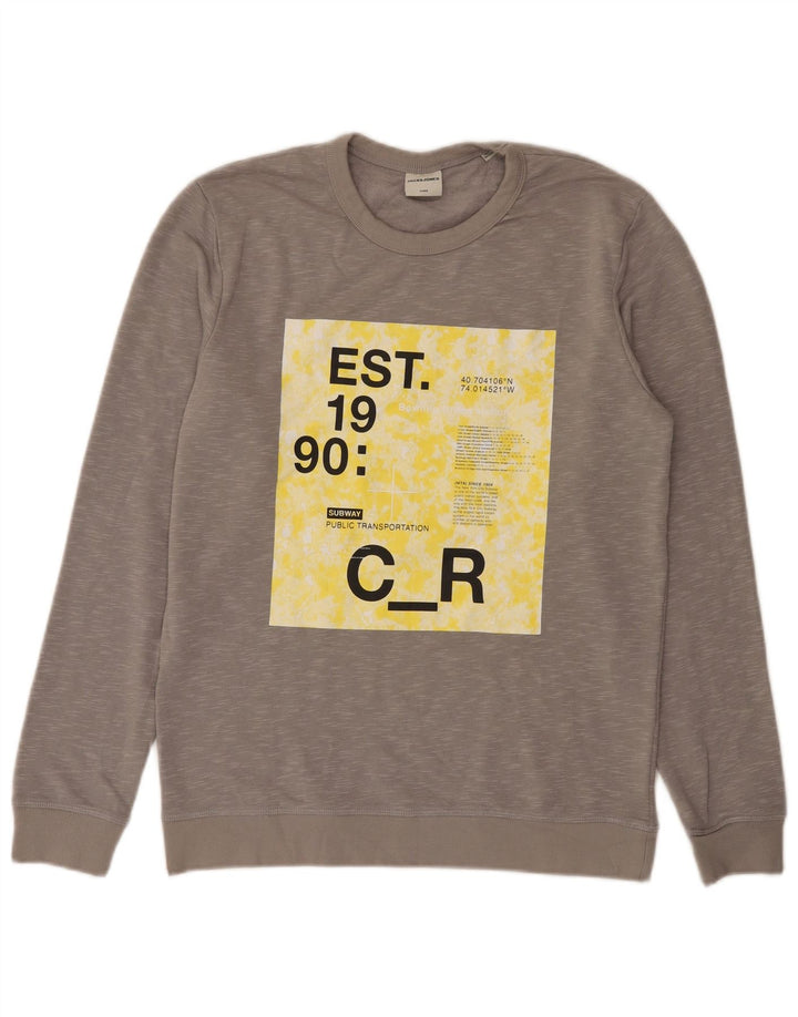 Jack & Jones Mens Graphic Sweatshirt Jumper Medium Grey Flecked