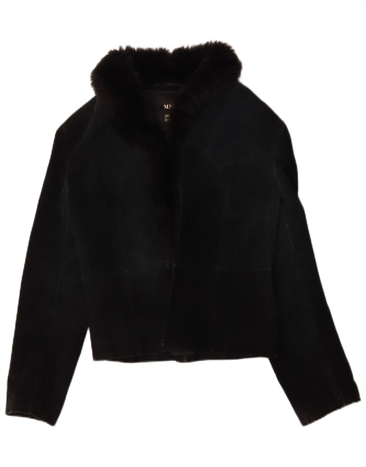 Mango Damen Crop Wildlederjacke UK 12 Mittelschwarzes Leder