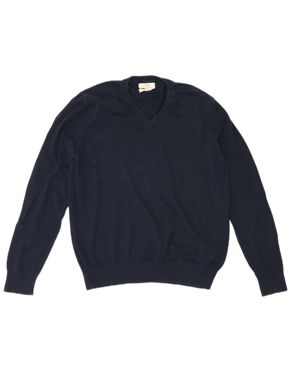 Marks & Spencer Mens V-Neck Jumper Sweater Large Navy Blue Cotton