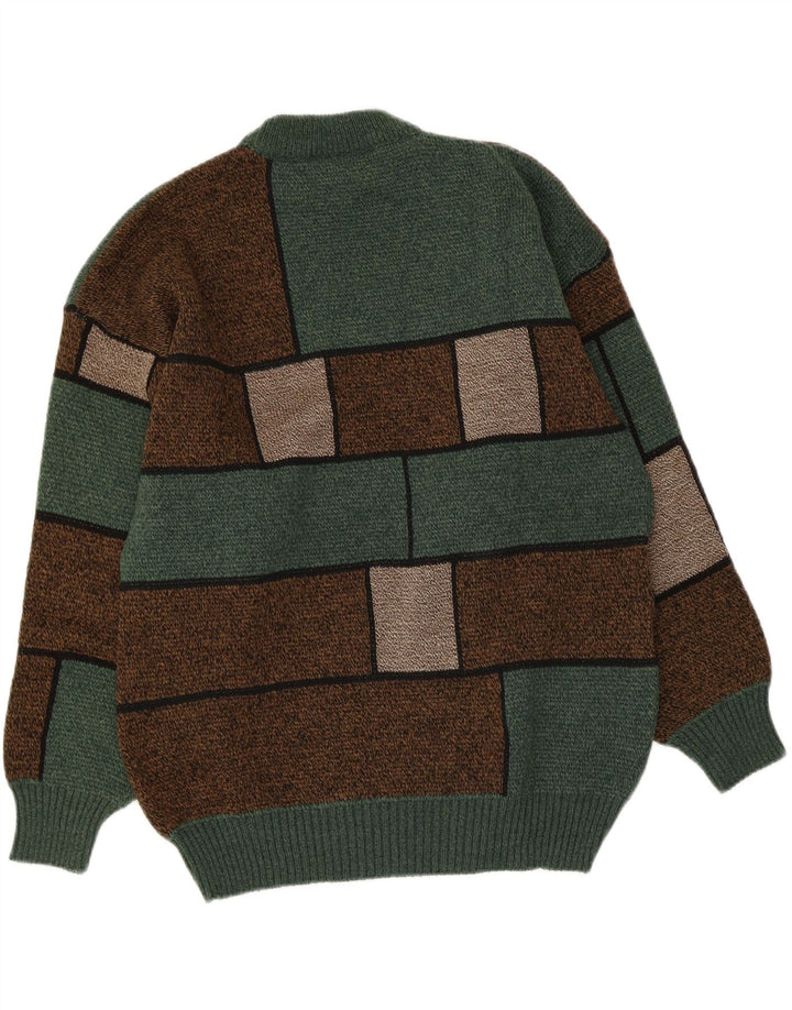 Vintage Mens Turtle Neck Jumper Sweater Medium Green Colourblock