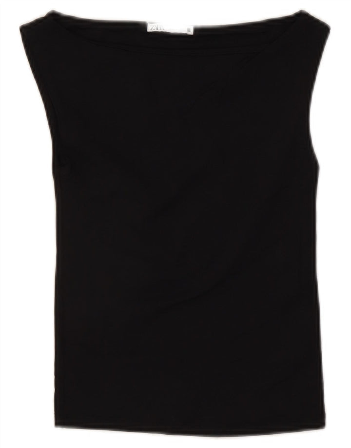 ZARA Womens Crop Blouse Top UK 8 Small Black