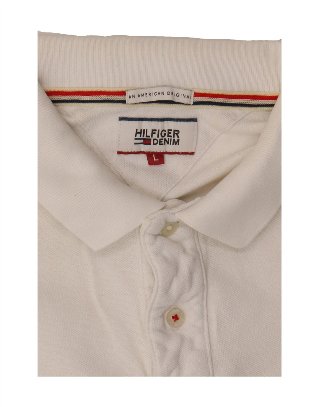 TOMMY HILFIGER Mens Polo Shirt Large White Vintage Tommy Hilfiger and Second-Hand Tommy Hilfiger from Messina Hembry 