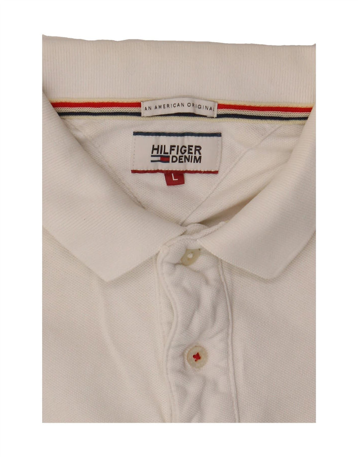 TOMMY HILFIGER Mens Polo Shirt Large White Vintage Tommy Hilfiger and Second-Hand Tommy Hilfiger from Messina Hembry 