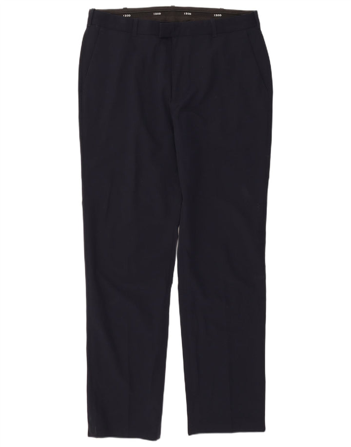 IZOD Mens Straight Suit Trousers W34 L32 Navy Blue Polyester