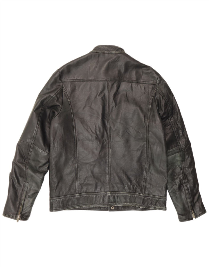 Rochas Mens Leather Jacket UK 40 Large Black Leather