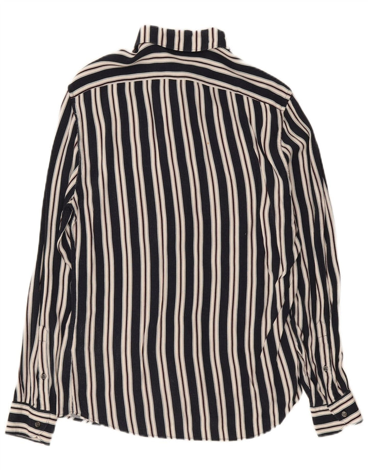 Reiss Mens Shirt Medium Navy Blue Striped Viscose