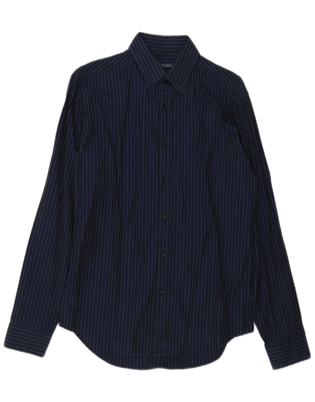 Zara Mens Shirt Medium Navy Blue Pinstripe Cotton