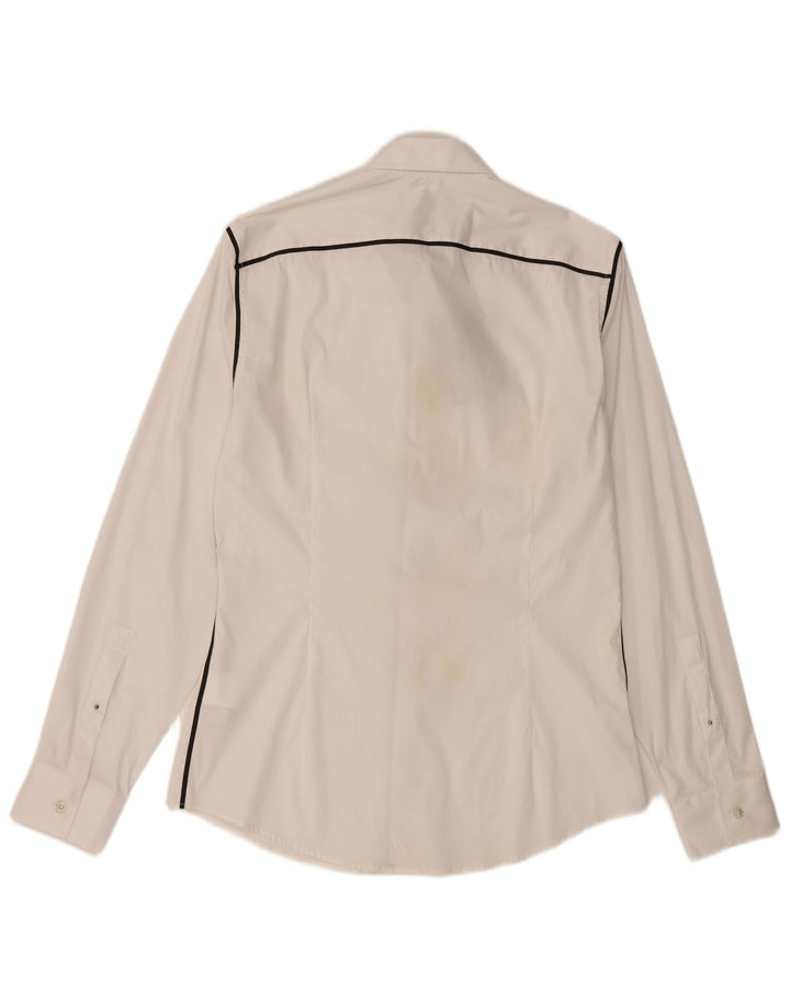 Trussardi Mens Shirt Size 40 Medium White Striped Cotton